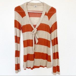 Splendid Tie Front Rugby Stripe Top Sweater